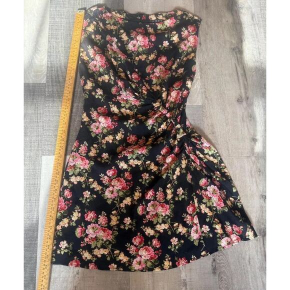 Fore Dress Womens Small Black Floral Pleated Sleeveless Boat Neck Back Zip - Picture 4 of 5